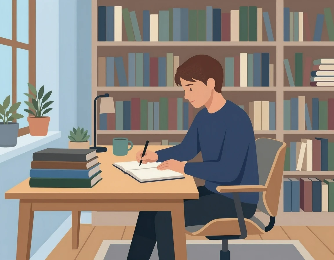 책상에서 차분하게 메모를 작성하는 사람