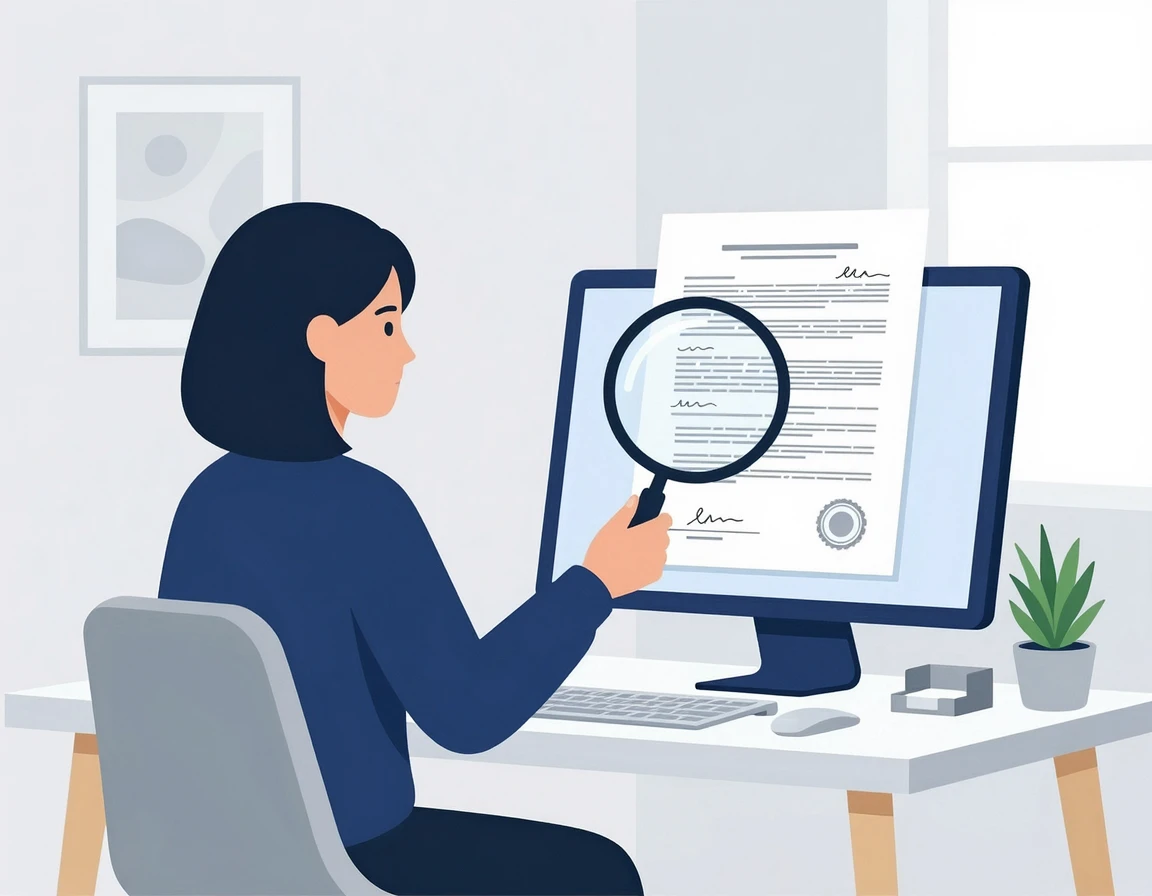 서류를 돋보기로 살펴보는 모습