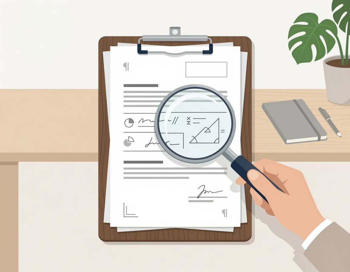 서류와 돋보기가 있는 클립보드 일러스트