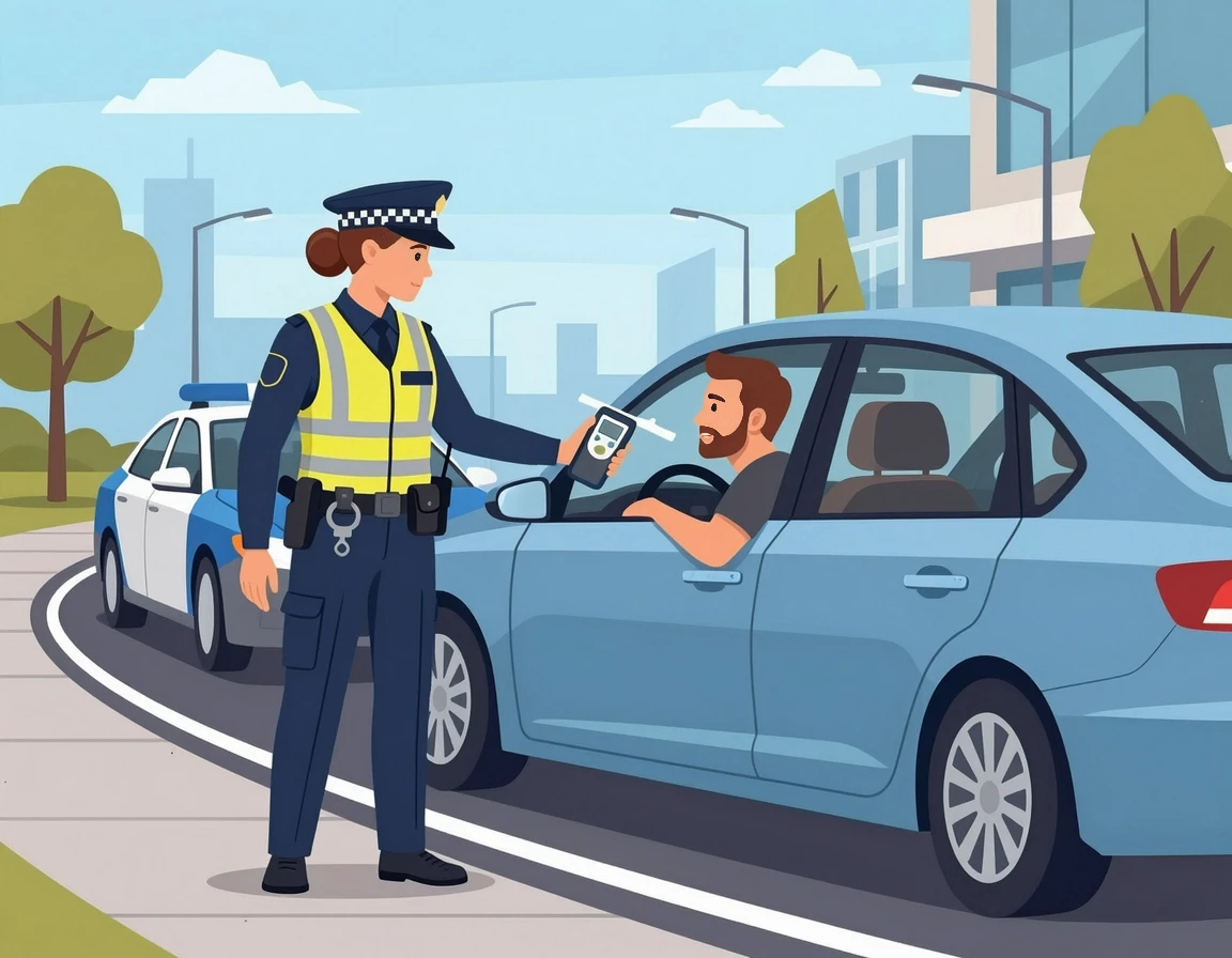 경찰관이 음주측정기를 들고 있는 모습