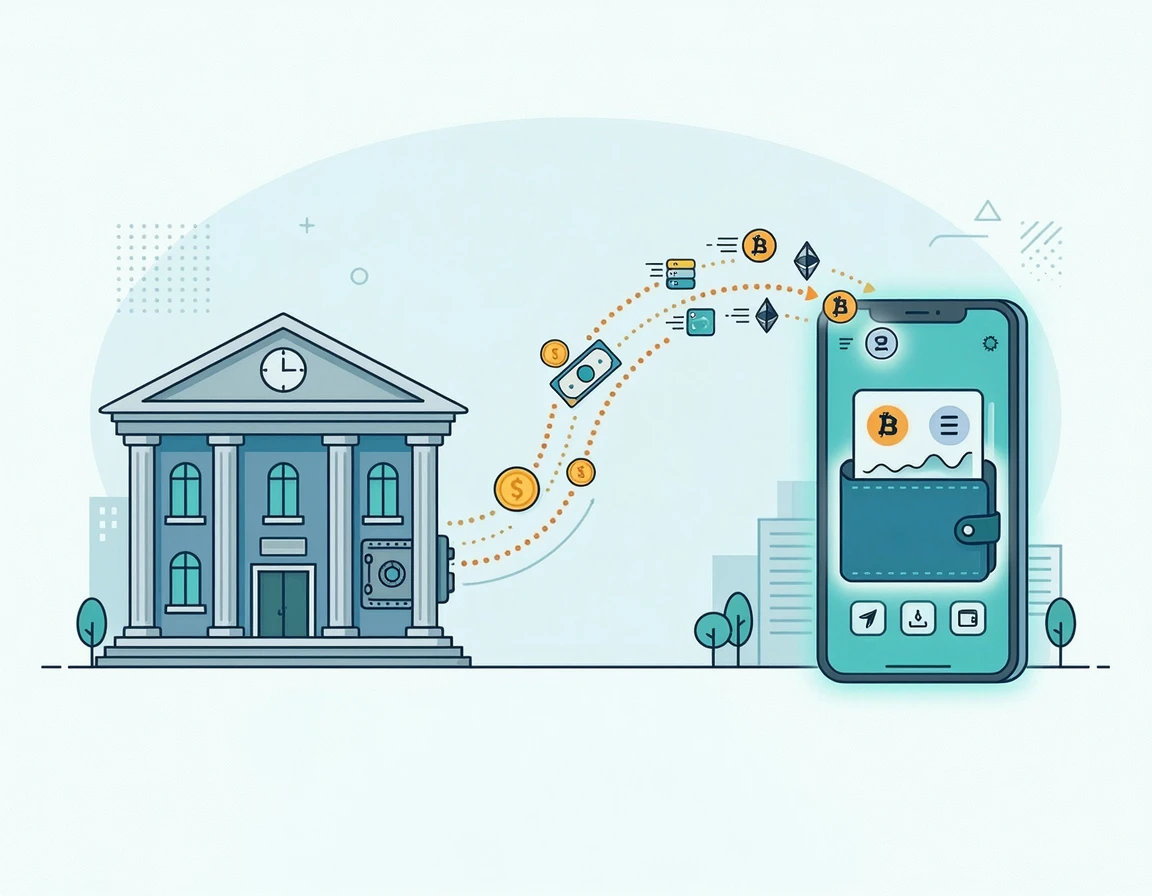 은행 계좌에서 디지털 지갑으로 이어지는 자금 흐름