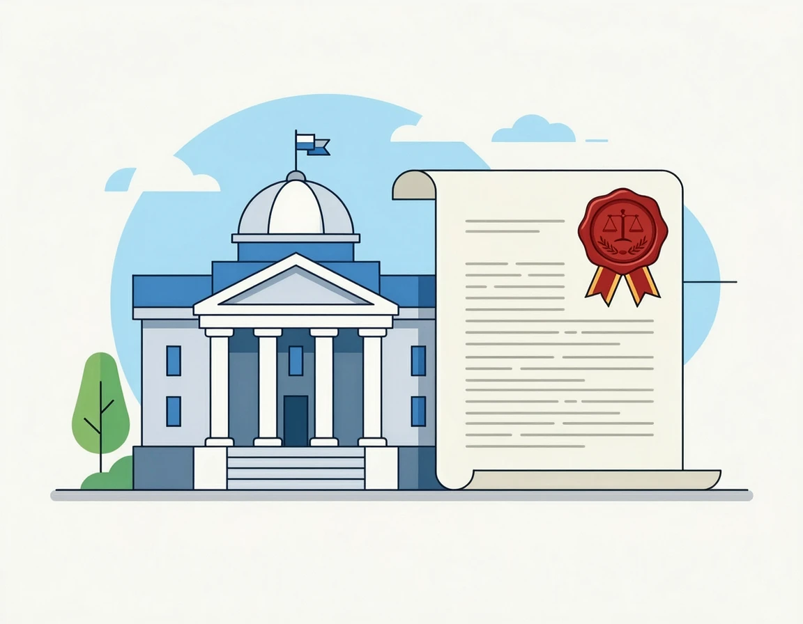 법원 건물과 공식적인 법적 문서