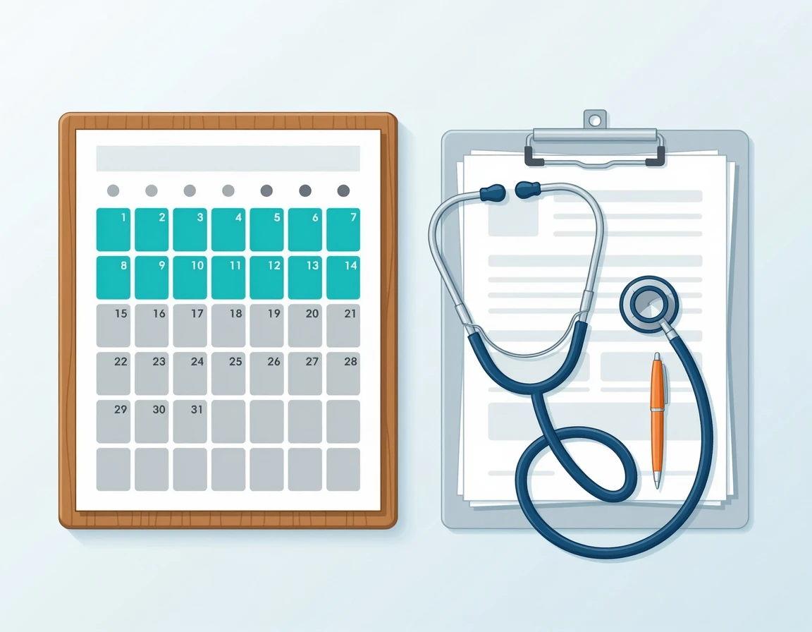 달력과 진단서가 놓여있는 의료 관련 일러스트