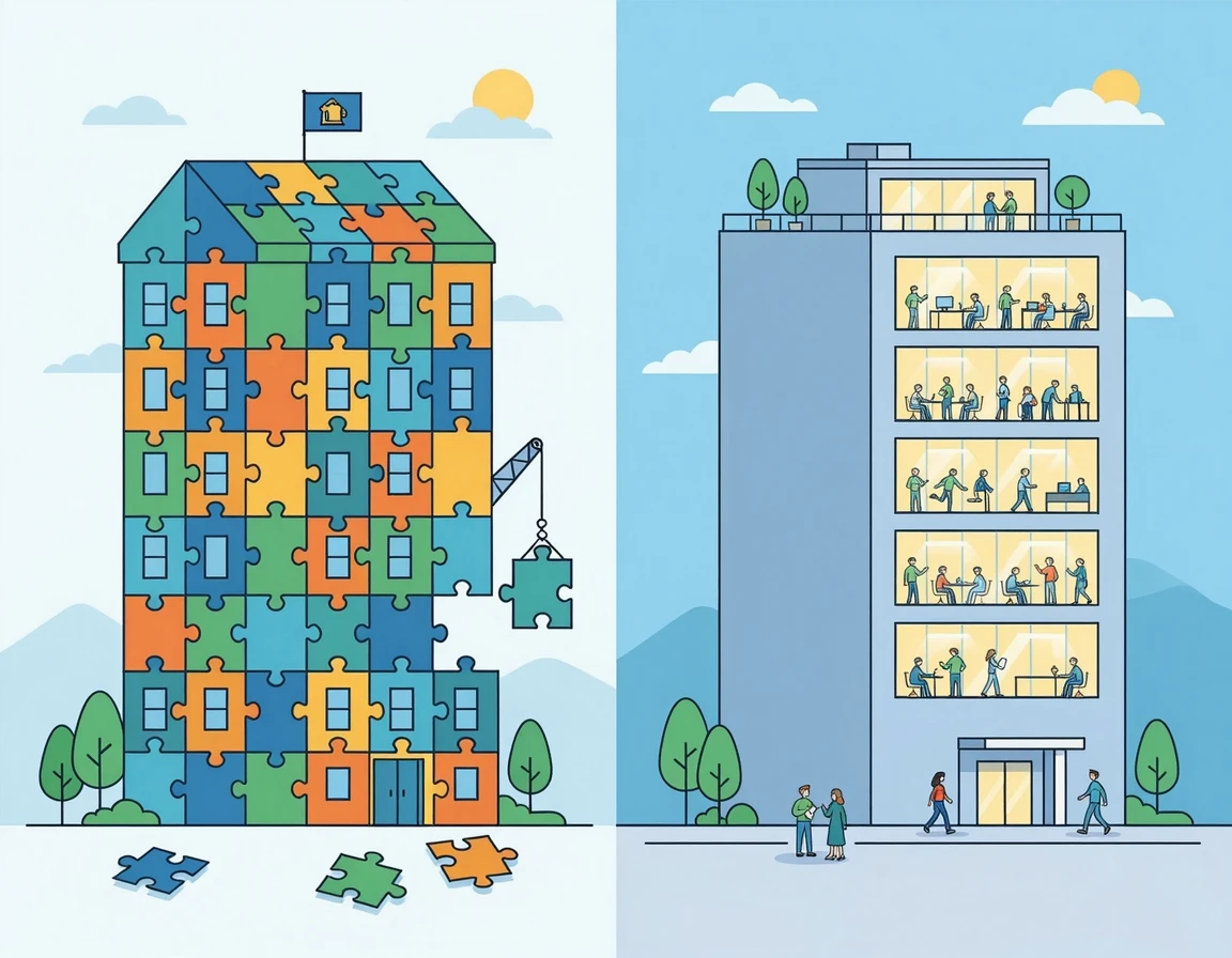 다세대 주택과 다가구 주택의 구조적 차이를 보여주는 일러스트