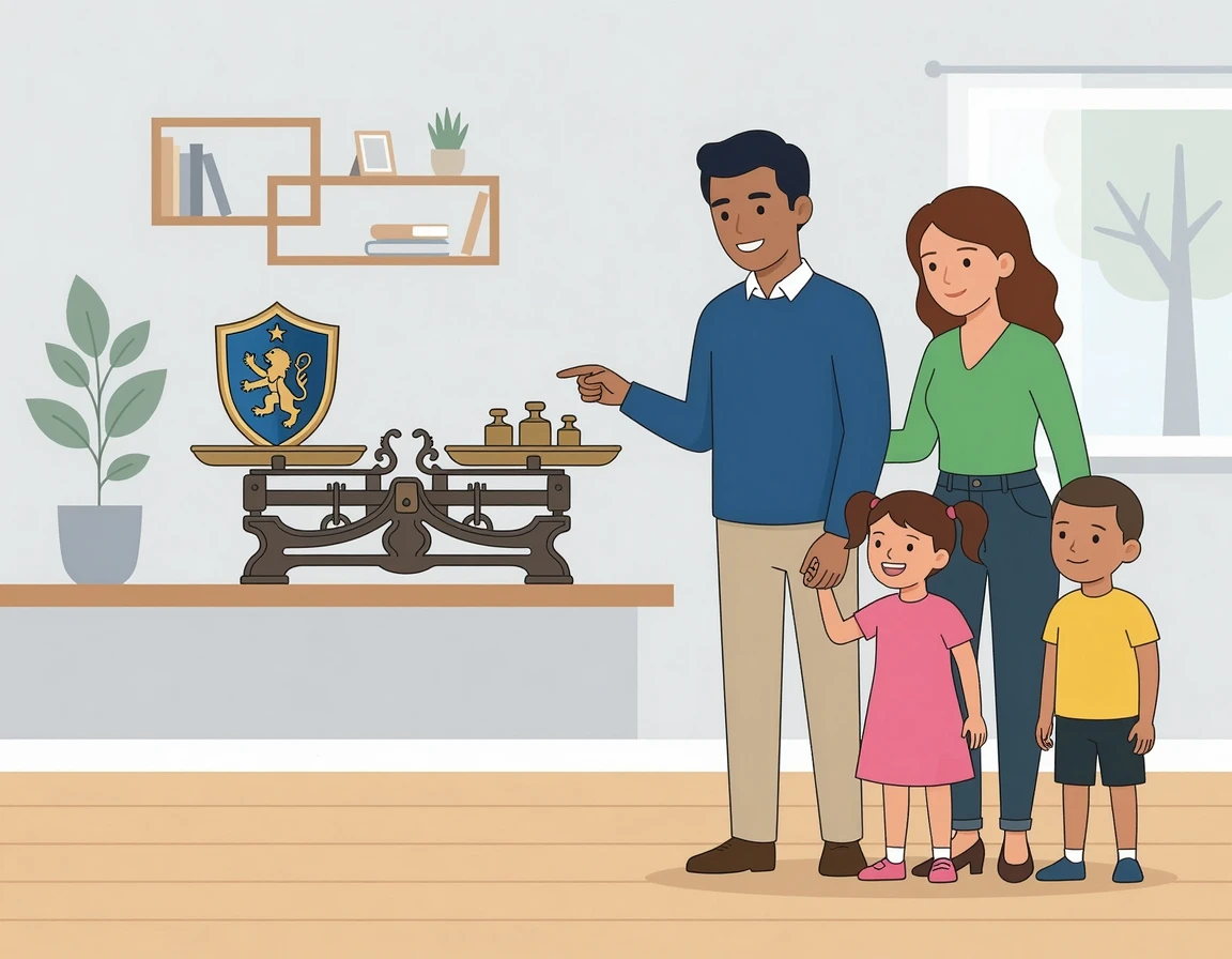 가족들이 모여 안전한 상속 방식을 선택하는 모습을 담은 일러스트