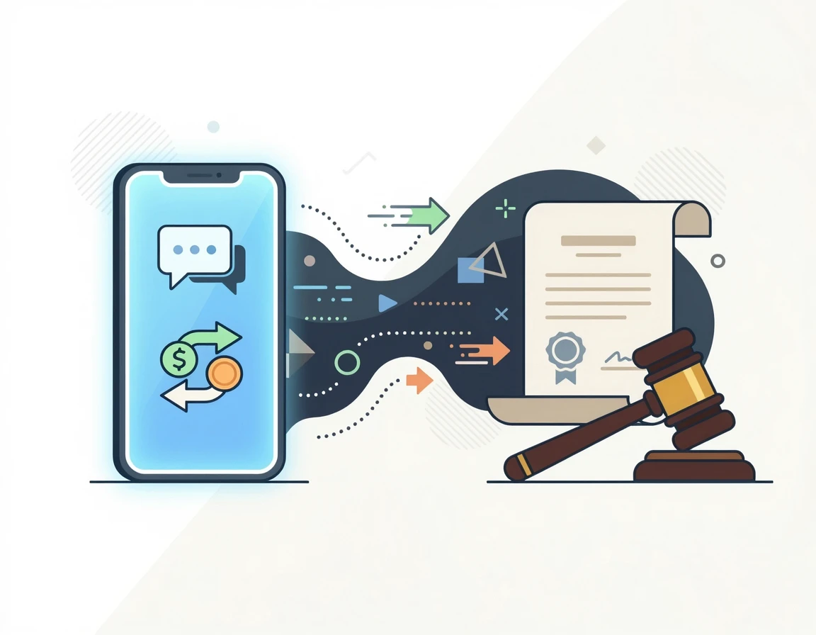 메신저 대화가 법적 문서로 변하는 일러스트