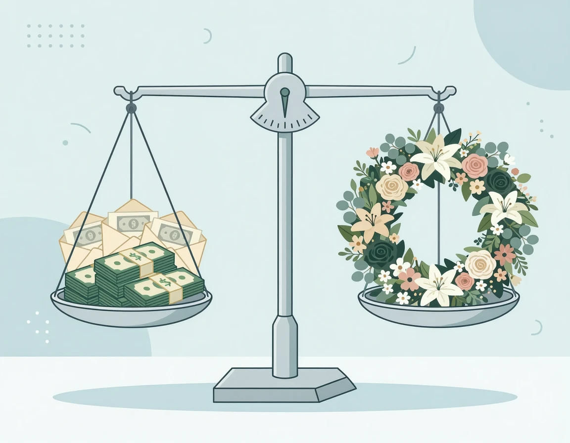 경조사비 현금과 화환의 혼합 수수 계산법을 보여주는 일러스트